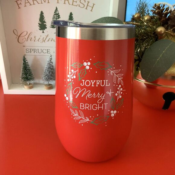 Brand New! Red Insulated 16oz Christmas Coffee/Wine Tumbler w/Lid - Picture 2 of 5